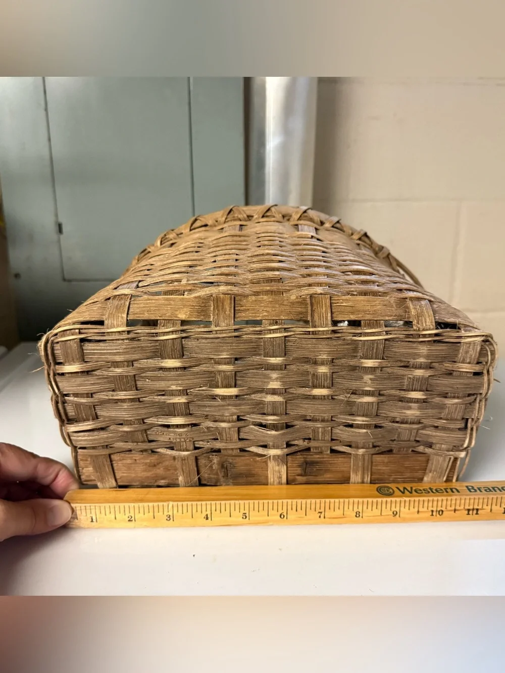 Vintage Hand Crafted Natural Tan Woven Basket with Handle Rustic